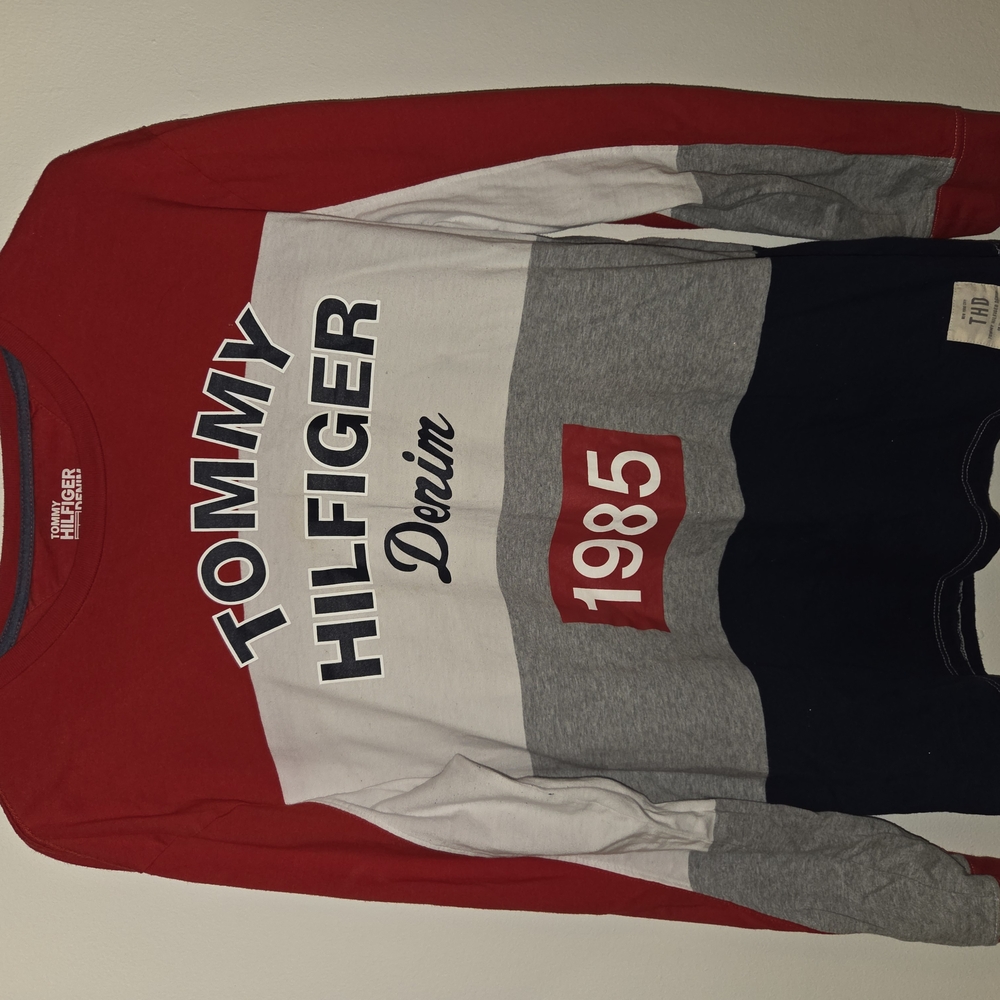 Tommy Hilfiger Kids Red and Gray Long Sleeve Shirt